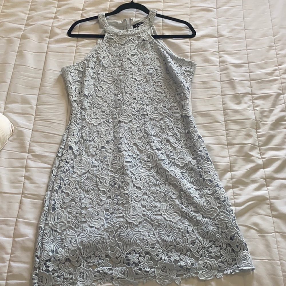 Light Blue Lace Halter Dress